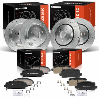 12 Pcs Front & Rear Drilled Brake Rotors & Ceramic Brake Pads