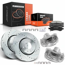 8 Pcs Front Drilled Brake Rotors & Pads + Brake Calipers