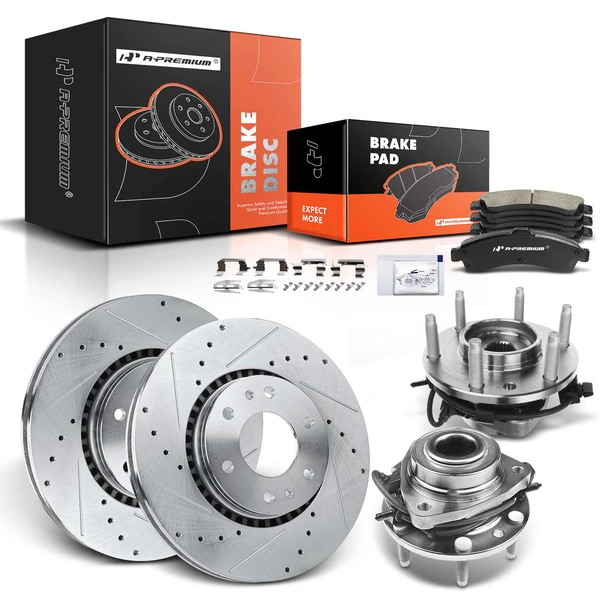 8 Pcs Front Drilled Brake Rotor & Pads + Wheel Hub Bearing for 2003-2005 Isuzu Ascender