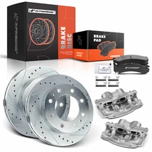 8 Pcs Front Drilled Brake Rotors & Pads + Brake Calipers