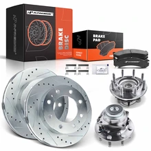 8 Pcs Front Drilled Brake Rotor & Pads + Wheel Hub Bearing for 2003-2014 GMC Savana 2500