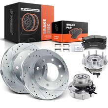 8 Pcs Front Drilled Brake Rotor & Pads + Wheel Hub Bearing