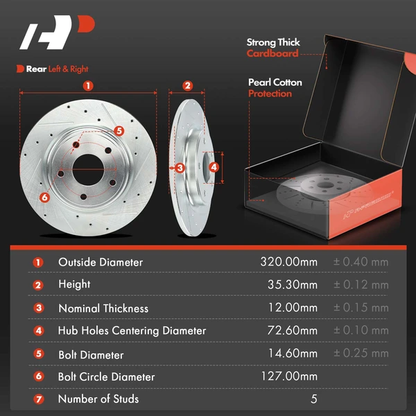 Drilled & Slotted Disc Brake Rotors and Ceramic Pads Kit, 6 Pcs, Rear Driver & Passenger, A-Premium, APBRPS1504