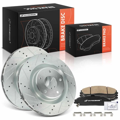 6 Pcs Front Drilled Brake Rotors & Ceramic Brake Pads