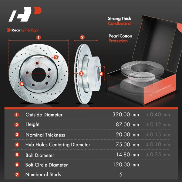 Drilled & Slotted Disc Brake Rotors and Ceramic Pads Kit, 6 Pcs, Rear Driver & Passenger, A-Premium, APBRPS1505