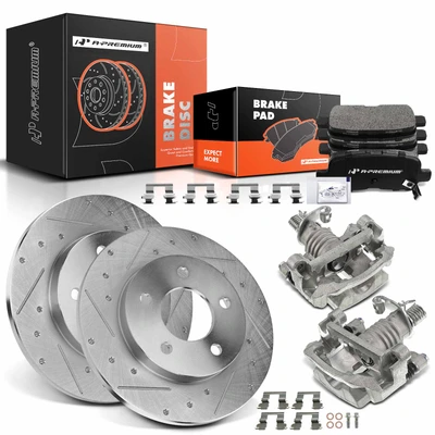 8 Pcs Rear Drilled Brake Rotors & Pads + Brake Calipers