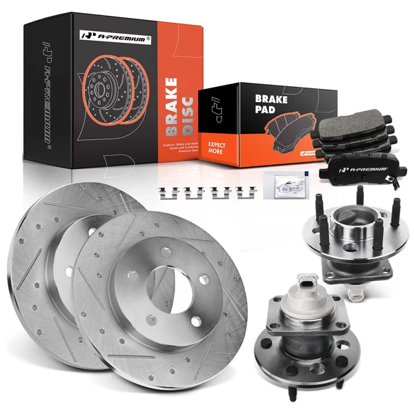 8 Pcs Rear Drilled Brake Rotor & Pads + Wheel Hub Bearing for Chevrolet Impala 14-16