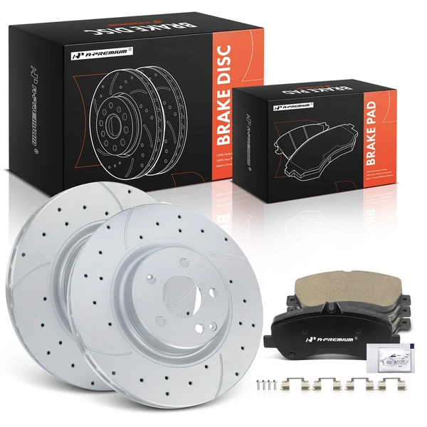 Drilled & Slotted Disc Brake Rotors and Ceramic Pads Kit, 6 Pcs, Front Driver & Passenger, A-Premium, APBRPS1498