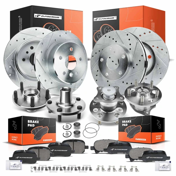 16 Pcs Front & Rear Drilled Brake Rotor & Pads + Wheel Hub Bearing for Toyota Avalon 00-04