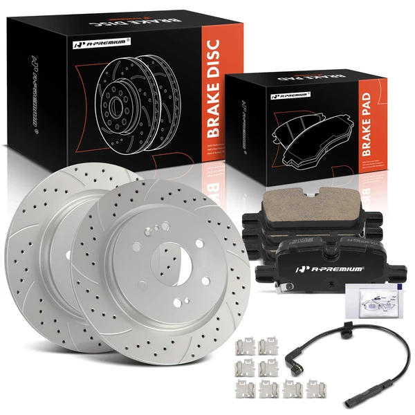 2021 2023 GMC Yukon Drilled & Slotted Disc Brake Rotors and Ceramic Pads Kit, 6 Pcs, Rear Driver & Passenger, A-Premium, APBRPS1503