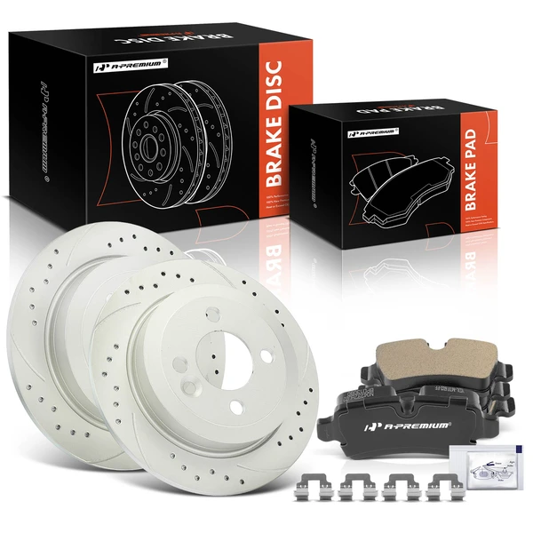Drilled & Slotted Disc Brake Rotors and Ceramic Pads Kit, 6 Pcs, Rear Driver & Passenger, A-Premium, APBRPS1227