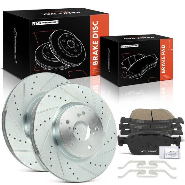 2018-2022 Honda Accord Drilled & Slotted Disc Brake Rotors and Ceramic Pads Kit, 6 Pcs, Front Driver & Passenger, A-Premium, APBRPS1508