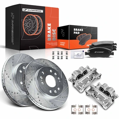 8 Pcs Front Drilled Brake Rotors & Pads + Brake Calipers