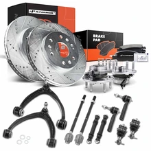 18 Pcs Front Drilled Brake Rotors & Pads + Wheel Hubs + Control Arm Kit