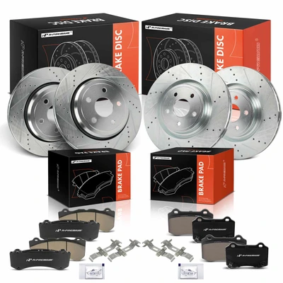 12 Pcs Front & Rear Drilled Rotors & Brake Pads