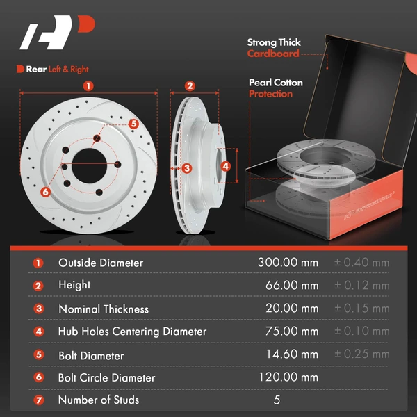 Drilled & Slotted Disc Brake Rotors and Ceramic Pads Kit, 6 Pcs, Rear Driver & Passenger, A-Premium, APBRPS1507