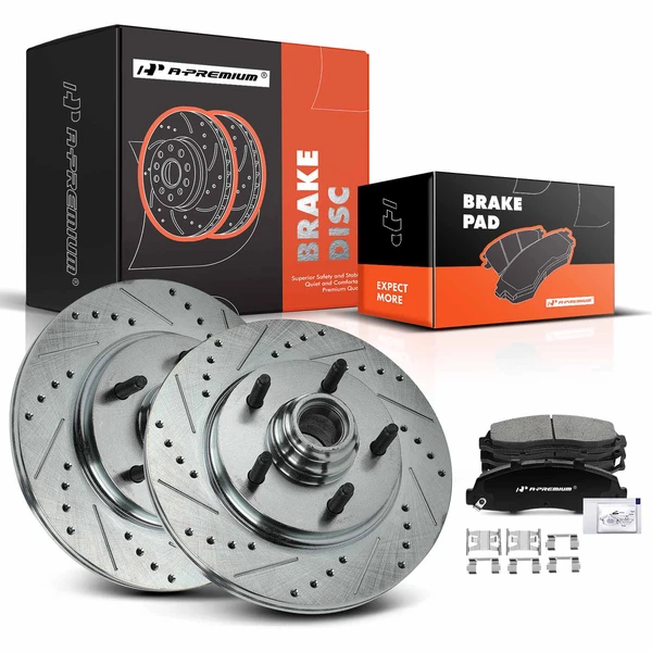 Drilled & Slotted Disc Brake Rotors and Ceramic Pads Kit, 6 Pcs, Front Driver & Passenger, A-Premium, APBRPS1051
