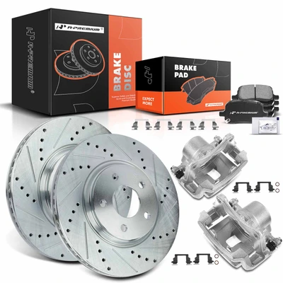 Front Drilled Brake Rotors & Pads + Brake Calipers