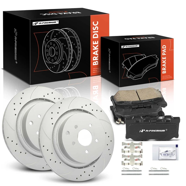 Drilled & Slotted Disc Brake Rotors and Ceramic Pads Kit, 6 Pcs, Rear Driver & Passenger, A-Premium, APBRPS1512