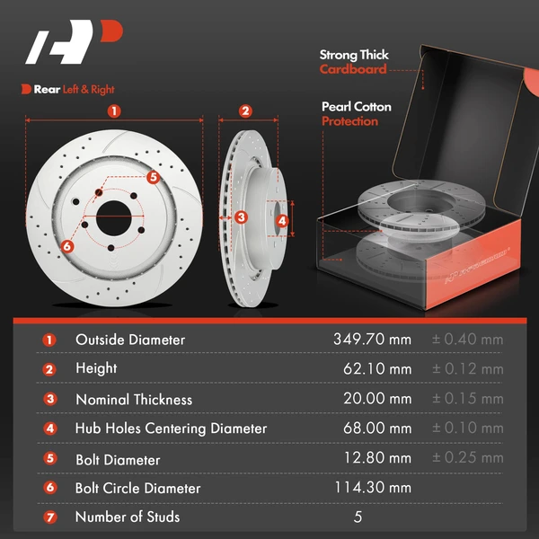 Drilled & Slotted Disc Brake Rotors and Ceramic Pads Kit, 6 Pcs, Rear Driver & Passenger, A-Premium, APBRPS1512
