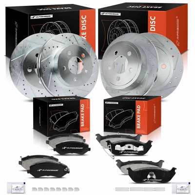 12 Pcs Front & Rear Drilled Rotors & Brake Pads