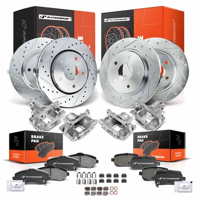 16 Pcs Front & Rear Drilled Brake Rotors & Pads + Brake Calipers