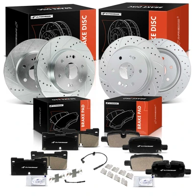 12 Pcs Front & Rear Drilled Brake Rotors & Ceramic Brake Pads