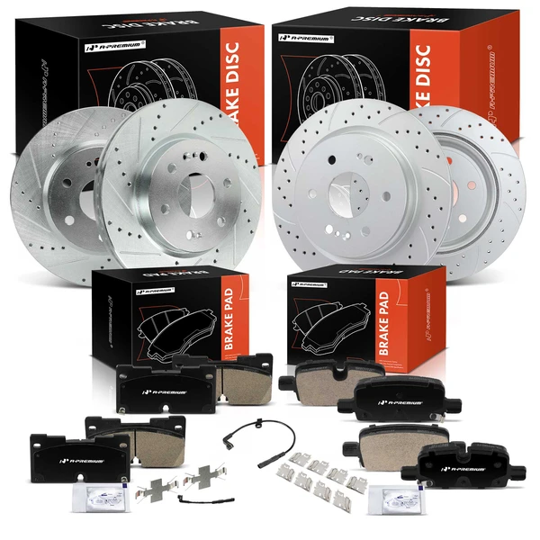 2021 GMC Yukon XL Drilled & Slotted Disc Brake Rotors and Ceramic Pads Kit, 12 Pcs, Front & Rear, A-Premium, APBRPS1513