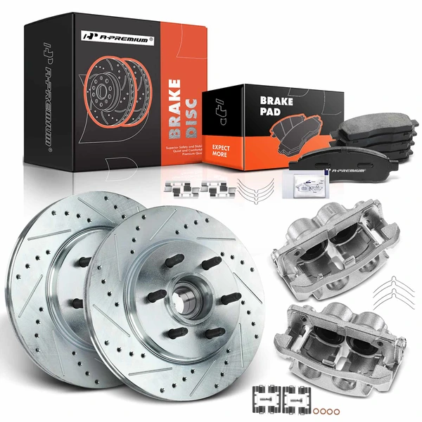 8 Pcs Front Drilled Brake Rotors & Pads + Brake Calipers for Ford F-150 2004-2005