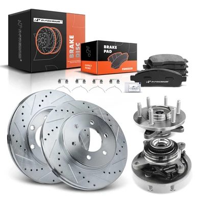 Front Drilled Brake Rotors & Pads + Hub Bearing
