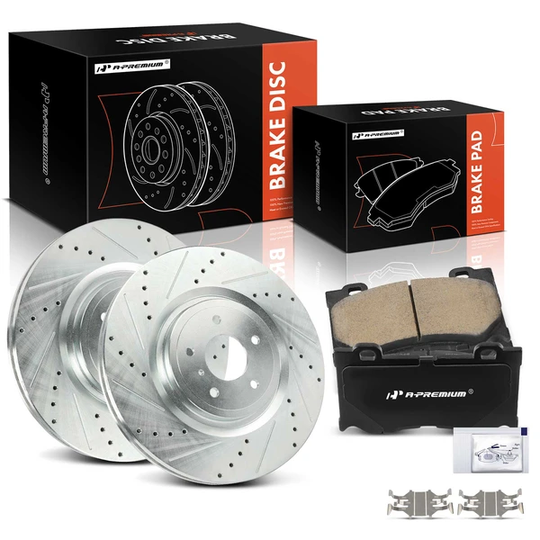 Drilled & Slotted Disc Brake Rotors and Ceramic Pads Kit, 6 Pcs, Front Driver & Passenger, A-Premium, APBRPS1510