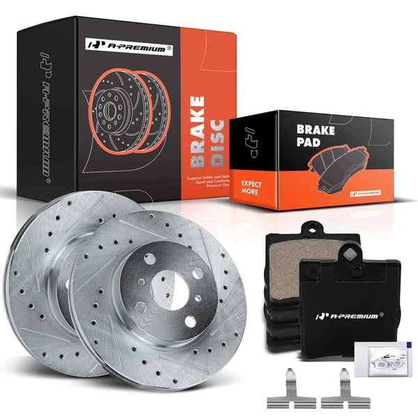 Drilled & Slotted Disc Brake Rotors and Ceramic Pads Kit, 6 Pcs, Rear Driver & Passenger, A-Premium, APBRPS961