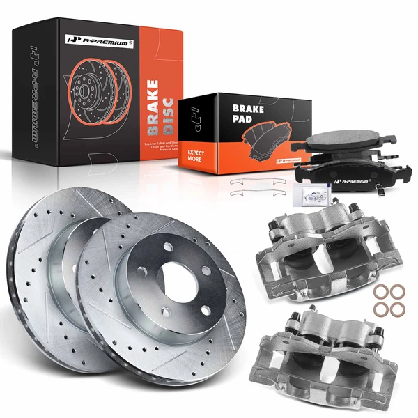 8 Pcs Front Drilled Brake Rotors & Pads + Brake Calipers for Jeep Grand Cherokee with ATE Caliper