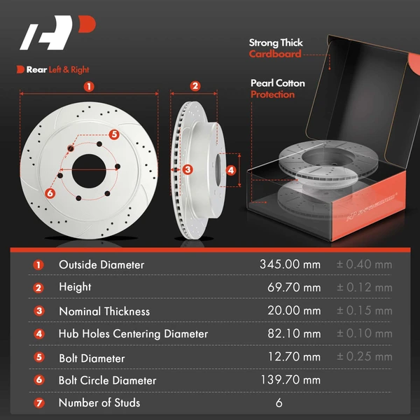 Drilled & Slotted Disc Brake Rotors and Ceramic Pads Kit, 6 Pcs, Rear Driver & Passenger, A-Premium, APBRPS1515