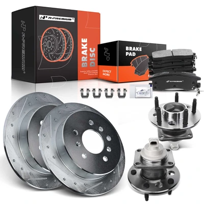 8 Pcs Rear Drilled Brake Rotor & Pads + Wheel Hub Bearing