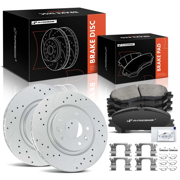 Drilled & Slotted Disc Brake Rotors and Ceramic Pads Kit, 6 Pcs, Front Driver & Passenger, A-Premium, APBRPS1516