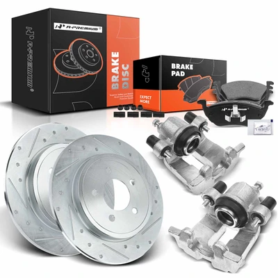 8 Pcs Rear Drilled Brake Rotors & Pads + Brake Calipers