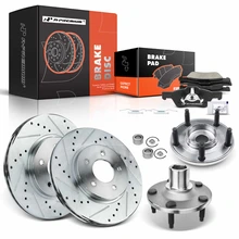 8 Pcs Front Drilled Brake Rotor & Pads + Wheel Hub Bearing