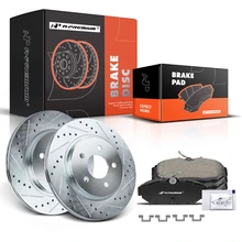 2010-2014 Ford Mustang Drilled & Slotted Disc Brake Rotors and Ceramic Pads Kit, 6 Pcs, Rear Driver & Passenger, A-Premium, APBRPS969