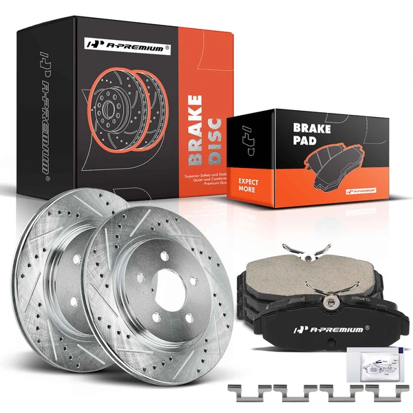 Drilled & Slotted Disc Brake Rotors and Ceramic Pads Kit, 6 Pcs, Rear Driver & Passenger, A-Premium, APBRPS970
