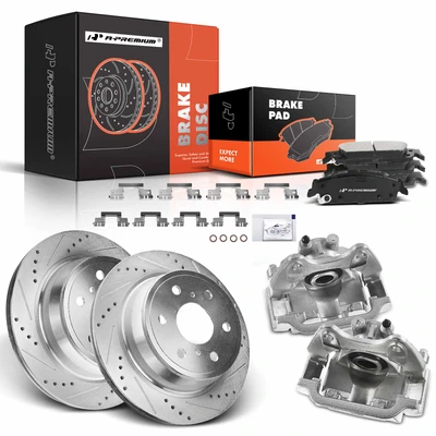 8 Pcs Rear Drilled Brake Rotors & Pads + Brake Calipers