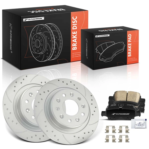 2018-2020 GMC Terrain Drilled & Slotted Disc Brake Rotors and Ceramic Pads Kit, 6 Pcs, Rear Driver & Passenger, A-Premium, APBRPS1519