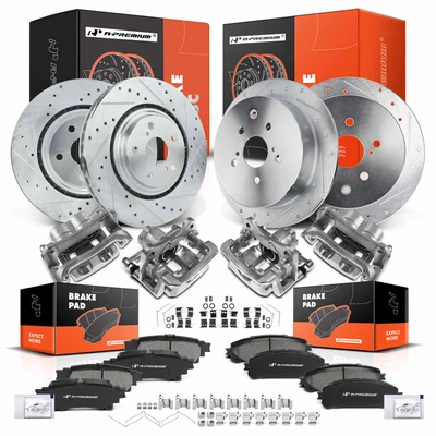 16 Pcs Front & Rear Drilled Brake Rotors & Pads + Brake Calipers