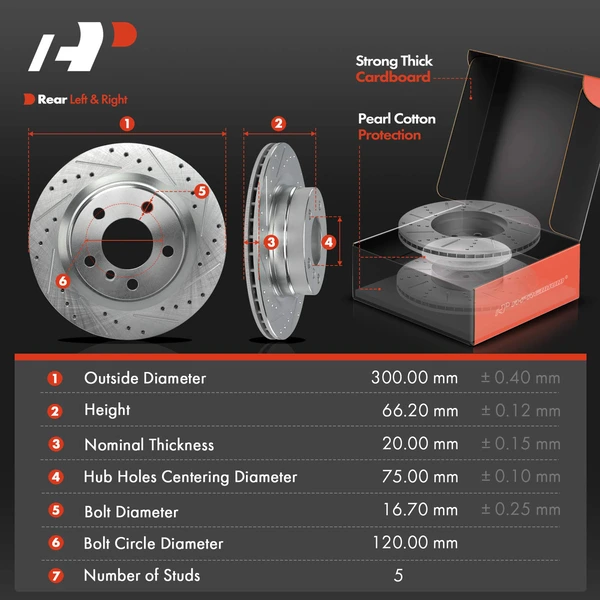 Drilled & Slotted Disc Brake Rotors and Ceramic Pads Kit, 6 Pcs, Rear Driver & Passenger, A-Premium, APBRPS1517