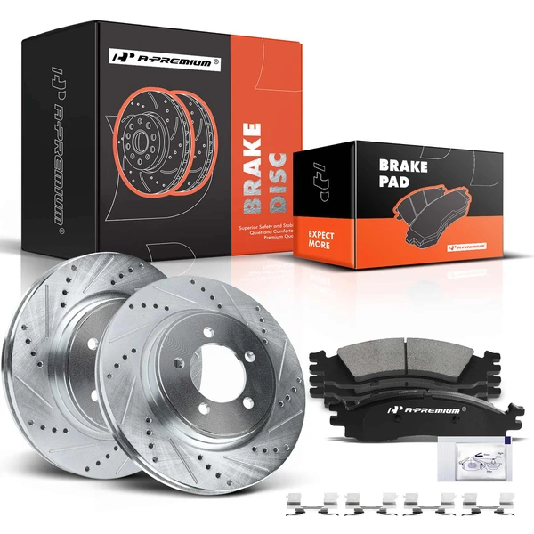 2006-2010 Mercury Mountaineer Drilled & Slotted Disc Brake Rotors and Ceramic Pads Kit, 6 Pcs, Front Driver & Passenger, A-Premium, APBRPS973