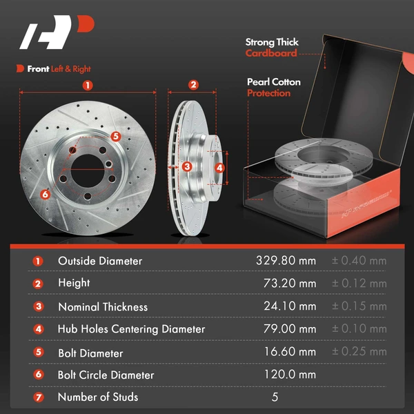 Drilled & Slotted Disc Brake Rotors and Ceramic Pads Kit, 6 Pcs, Front Driver & Passenger, A-Premium, APBRPS1521