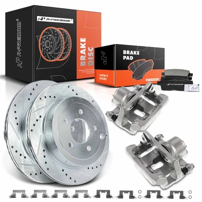 8 Pcs Rear Drilled Brake Rotors & Pads + Brake Calipers