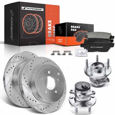 8 Pcs Rear Drilled Brake Rotor & Pads + Wheel Hub Bearing