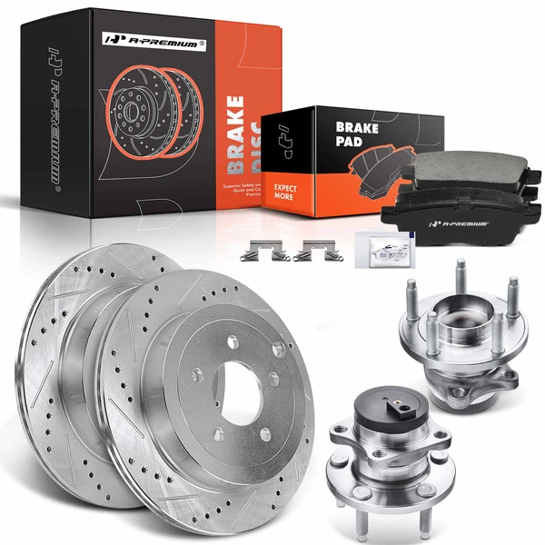 8 Pcs Rear Drilled Brake Rotor & Pads + Wheel Hub Bearing for Ford Edge Lincoln MKX 2007-2008