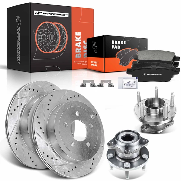 8 Pcs Rear Drilled Brake Rotor & Pads + Wheel Hub Bearing for Ford Edge Lincoln MKX 2007-2010